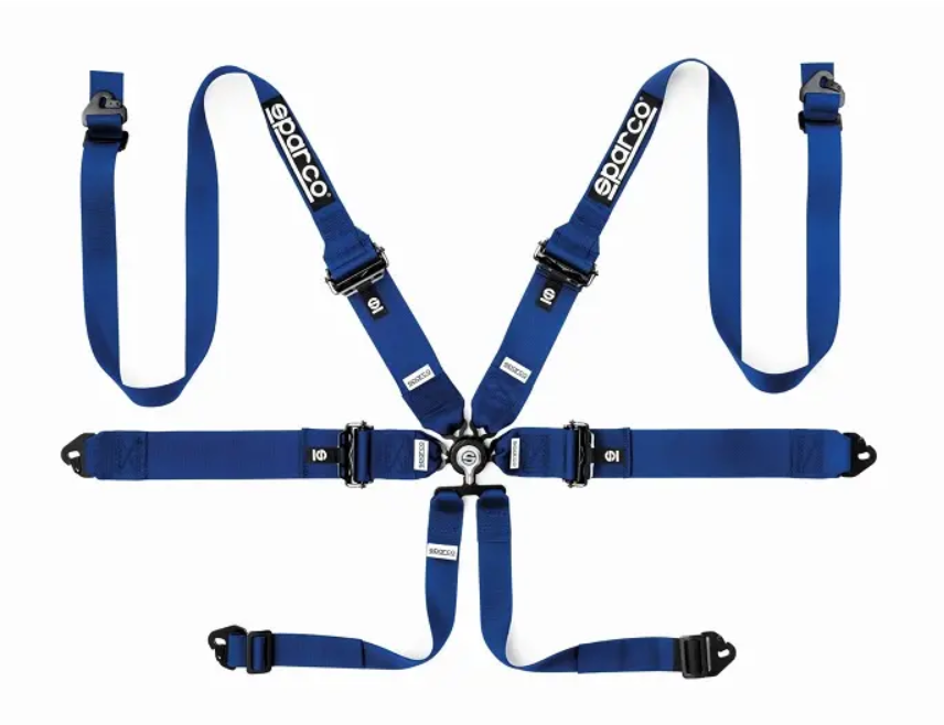 Sparco ремни для автоспорта, 6 точ, 3/2"+3", под HANS, Pull Down, синие