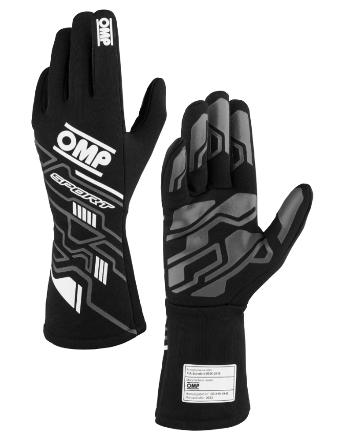 OMP SPORT перчатки для автоспорта, черный/белый, р-р L на сайте DARK-STOCK.RU